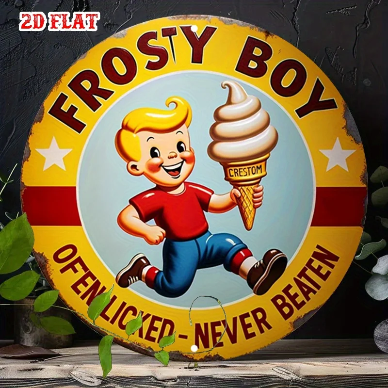 Retro Vintage Blonde Boy Blechschild Aluminium Wandkunst 7,8 Zoll Wasserfest Rustikale Dekoration für Zuhause Küche Café Eisdiel