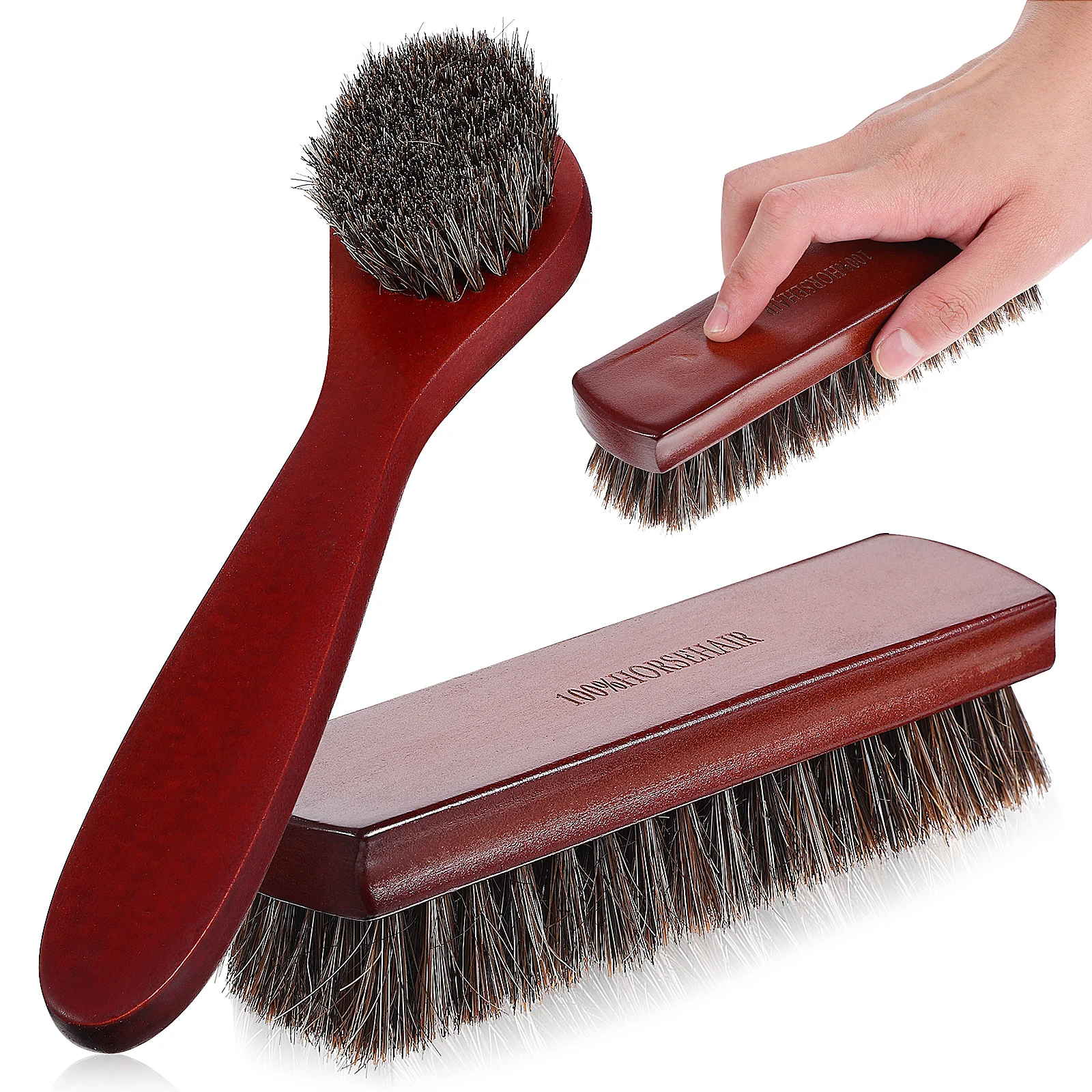

2pcs Horsehair Shoe Brush Polisher for Shoes Boots Wallets Luggage Furniture Sneaker Kit Boot Care Shoe