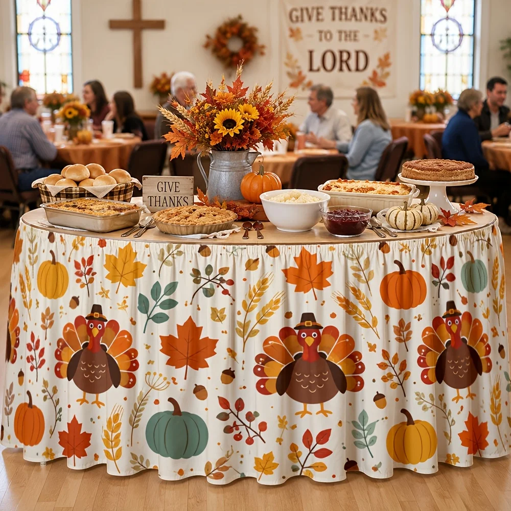 1 set of tablecloth and table skirt 1 set package Thanksgiving tablecloth Polyester Autumn leaves Pumpkinzyc