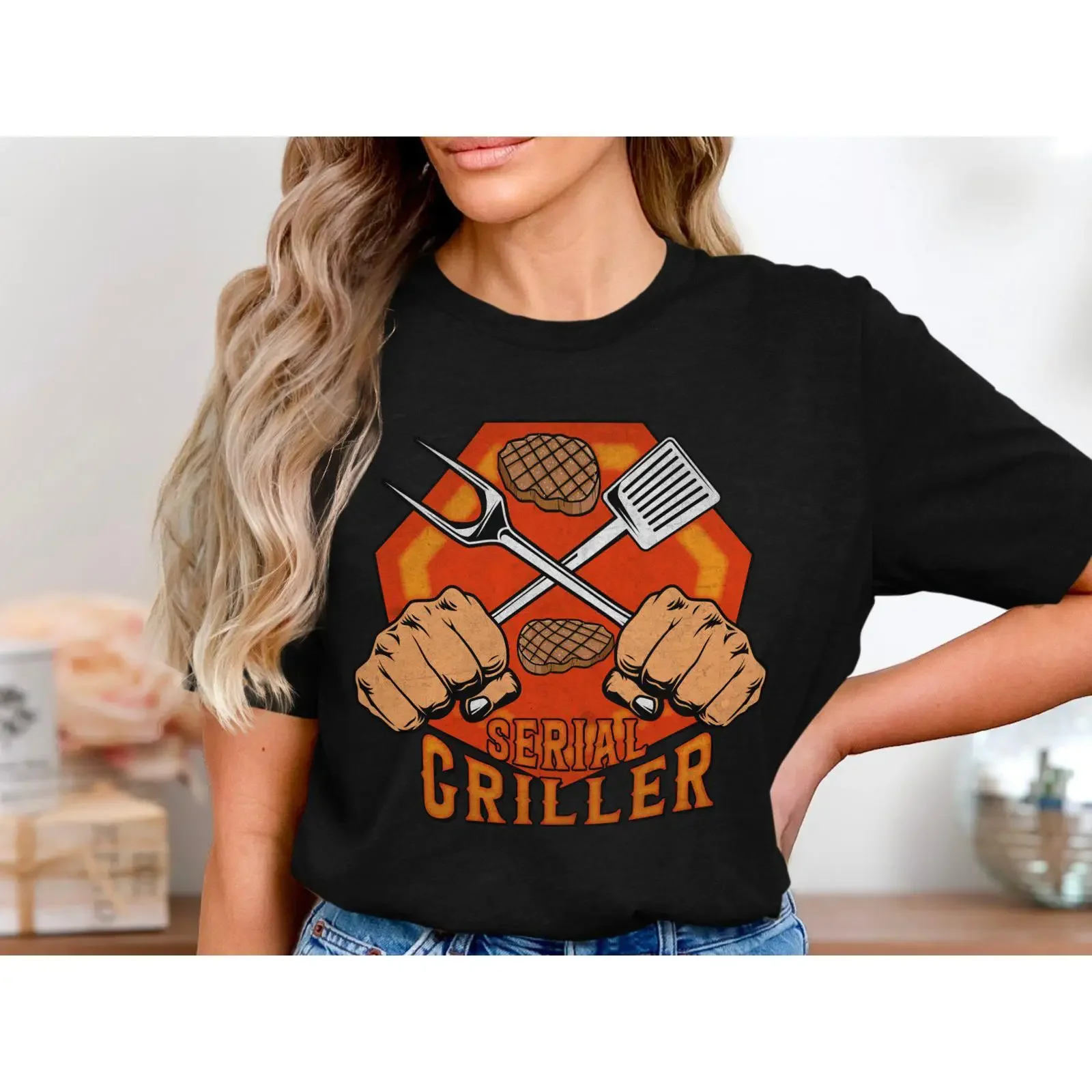 Serial Griller Funny BBQ Grill Master T Shirt Backyard Barbecue King Dad Pitmaster  vintage Washed Versatile graphic