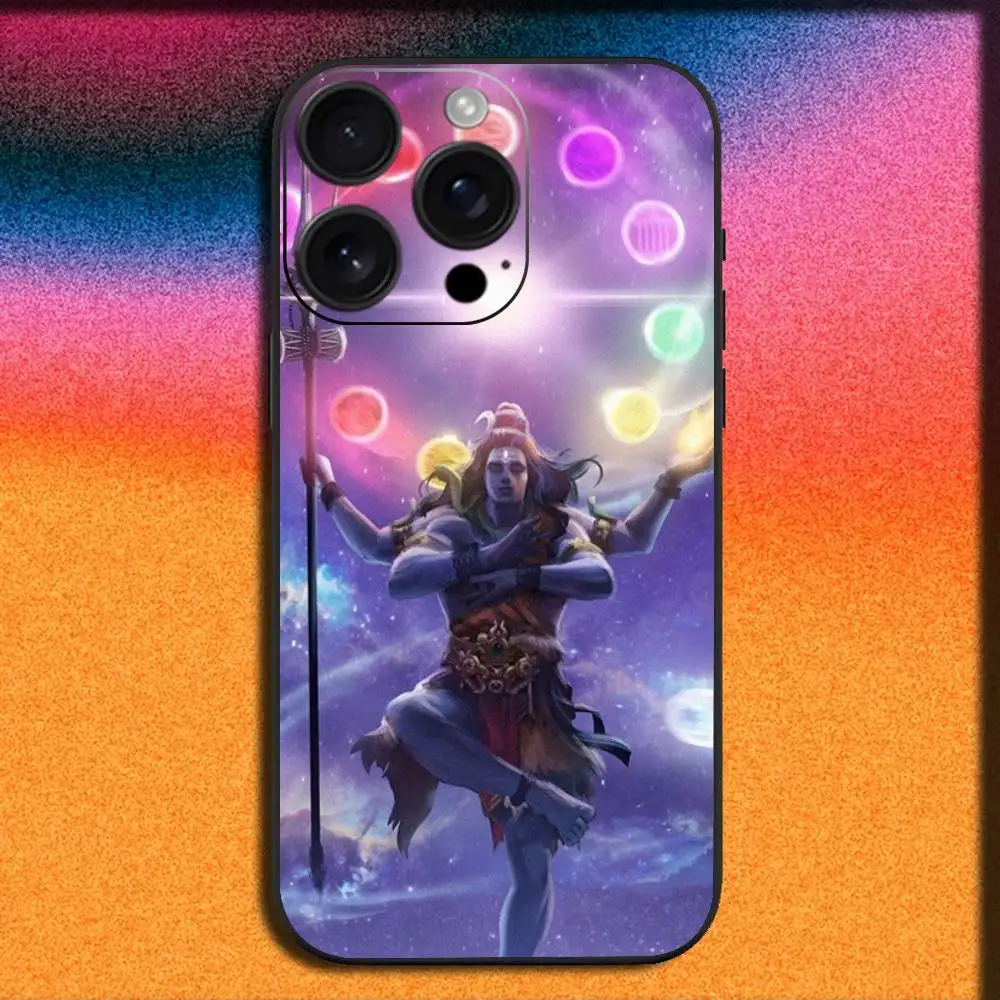 حافظة هاتف Lord Shiva Hindu God Buddha لهاتف iPhone 17,16,15,14,13,12,11,Pro,Max,Plus,E,SE4,Air,غطاء أسود صغير