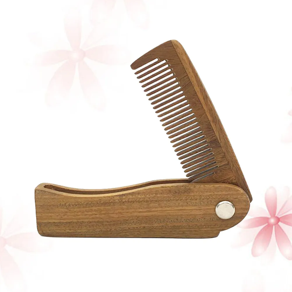 1Pcs Travel Beard Comb Foldable Natural Wood Hair Comb for Head and Beard Scalp Massage Stimulates Circulation