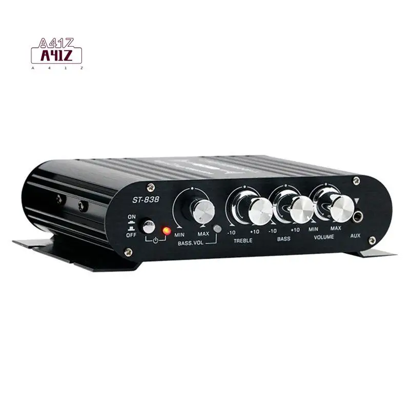 A41Z-ST-838 HIFI Amplifier 2.1 Channel Car MP3 Mini Amp AUX Input High And Low Bass Adjustment Super Bass 20Wx2+40W Amplifier