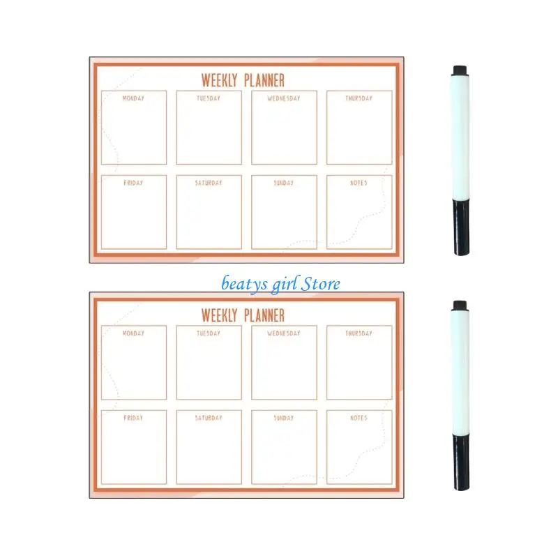 

C7AB 2Pcs Reusable Fridge Calendar Weekly Planner Erasable PVC Whiteboard 30x40cm