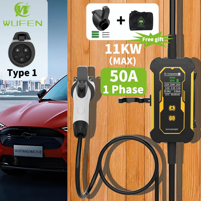 

Портативное автомобильное зарядное устройство WUFEN Type 1 50A 240V 11KW Тип1 Настенное быстрое зарядное устройство для электромобилей с вилкой США NAME 14-50P для автомобиля SAE J1772