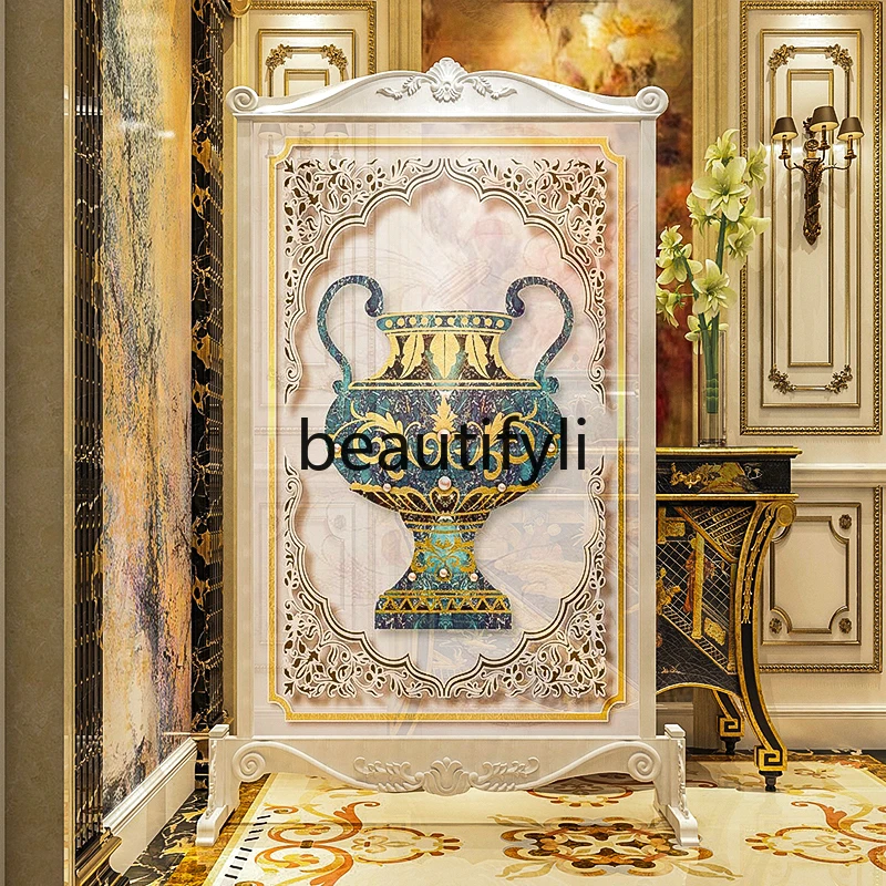 

European light luxury solid wood mobile screen partition living room entrance lobby carved seat screen cornucopia