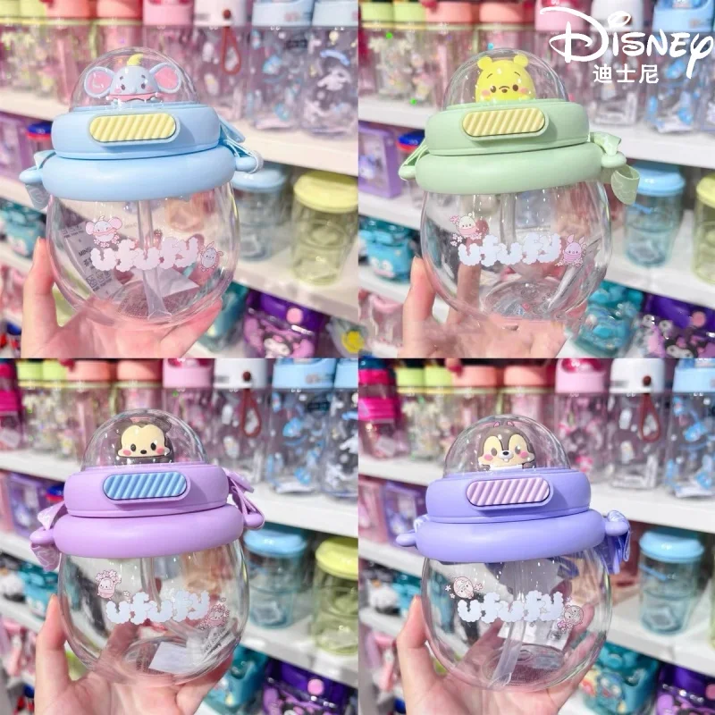 Hot Disney Ufufy Series Shoulder Strap Pop-up Cup Straw Cup Cute Summer Portable Winnie The Pooh 800ml Water Cup