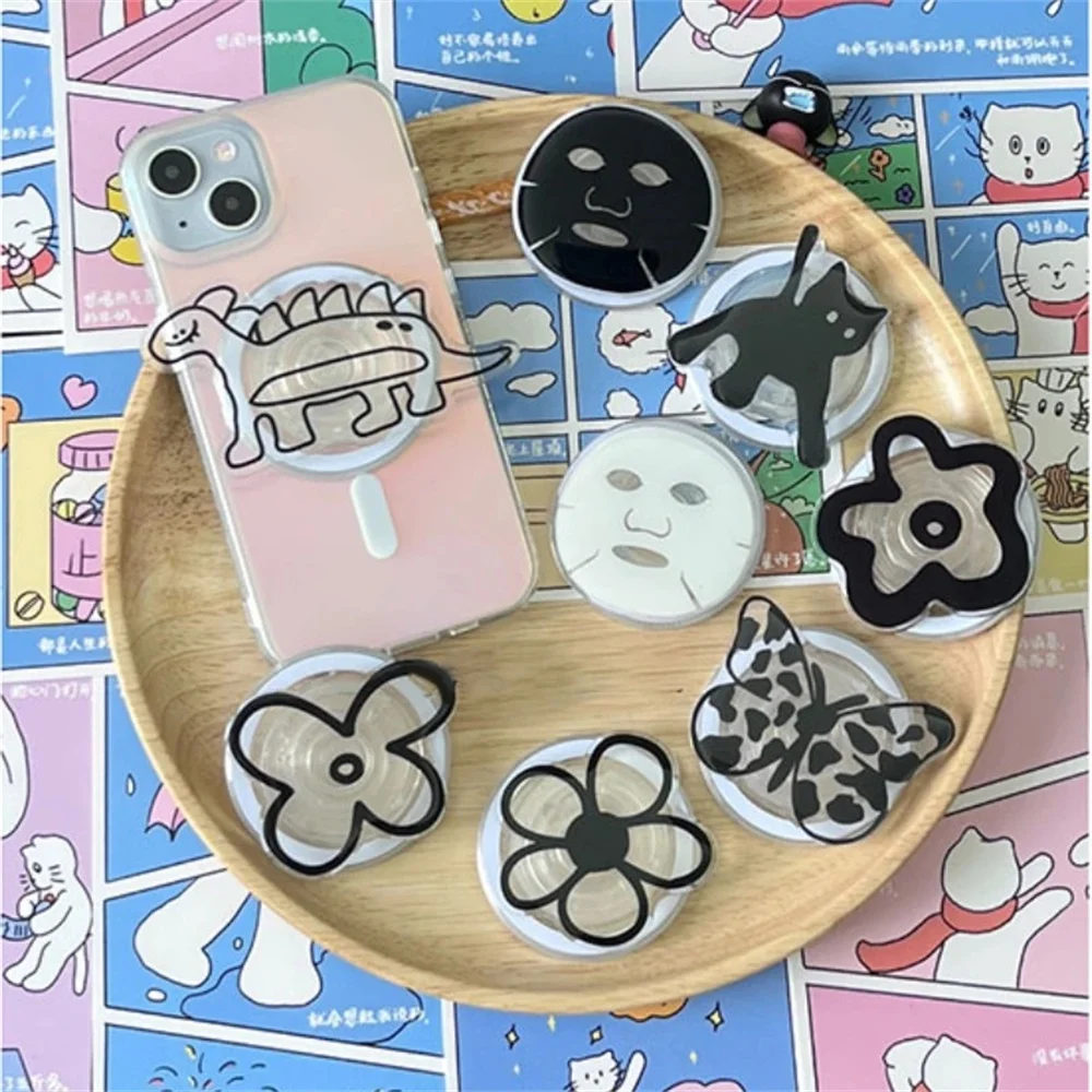 

Korean Black Butterfly Flowers Cat For Magsafe Magnetic Phone Griptok Grip Tok Stand For iPhone Wireless Charging Holder Bracket