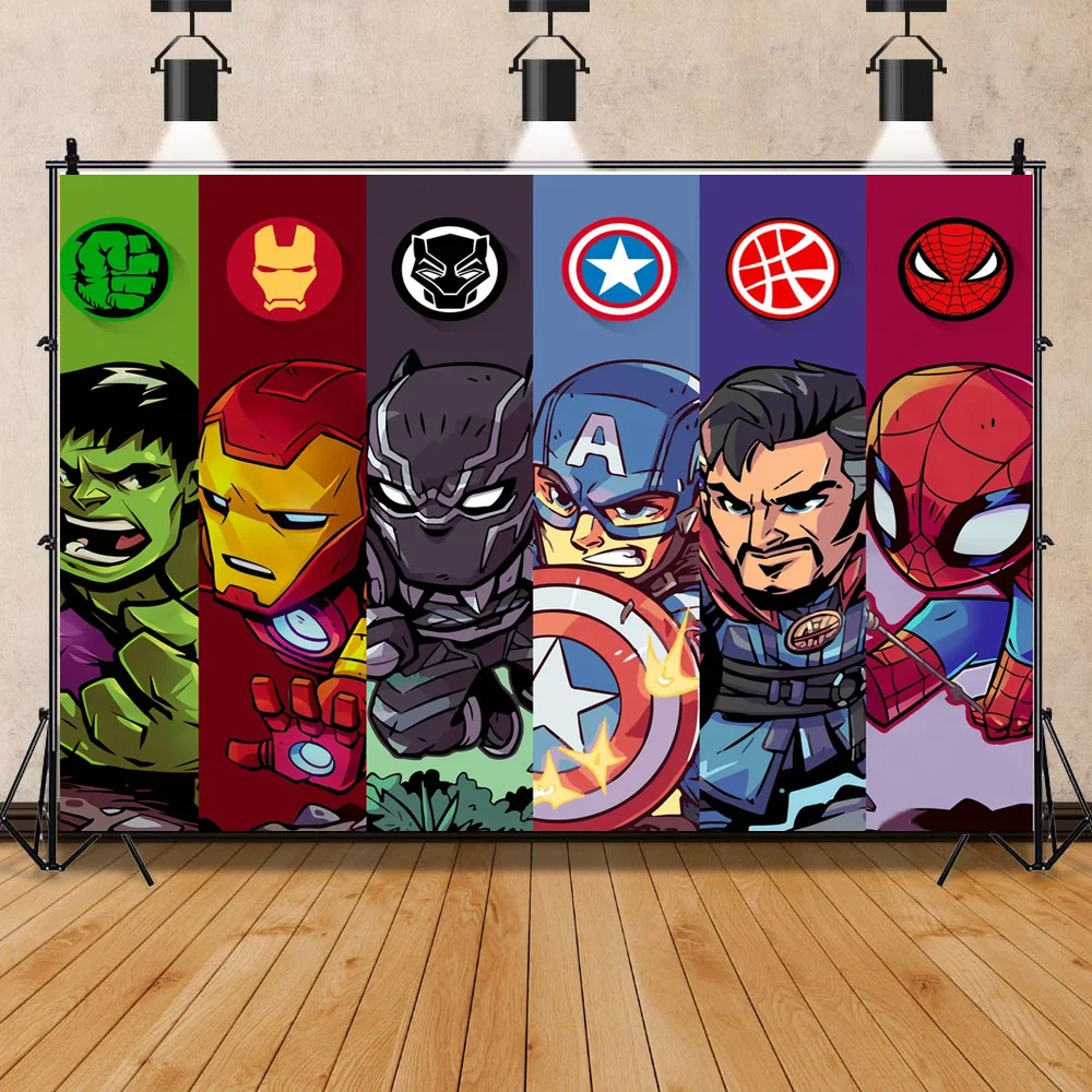 

Custom Name Avengers Theme Backdrop kids Birthday Party Banner City Hero Photography Background Poster Spider-Man Hulk Iron Man