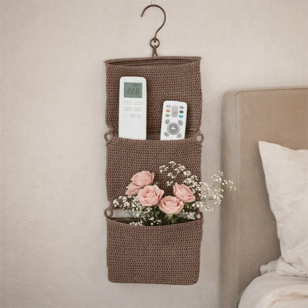 

Handwoven Three Layers Hanging Bag Folding Washable Hanging Storage Bag Large Capacity Space Saving Wall Mounted Storage Basket