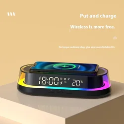 15W Wireless Charging Mobile Phone Holder Digital Clock Display Symphony Lights with Adjustable Brightness Bedroom Night Light