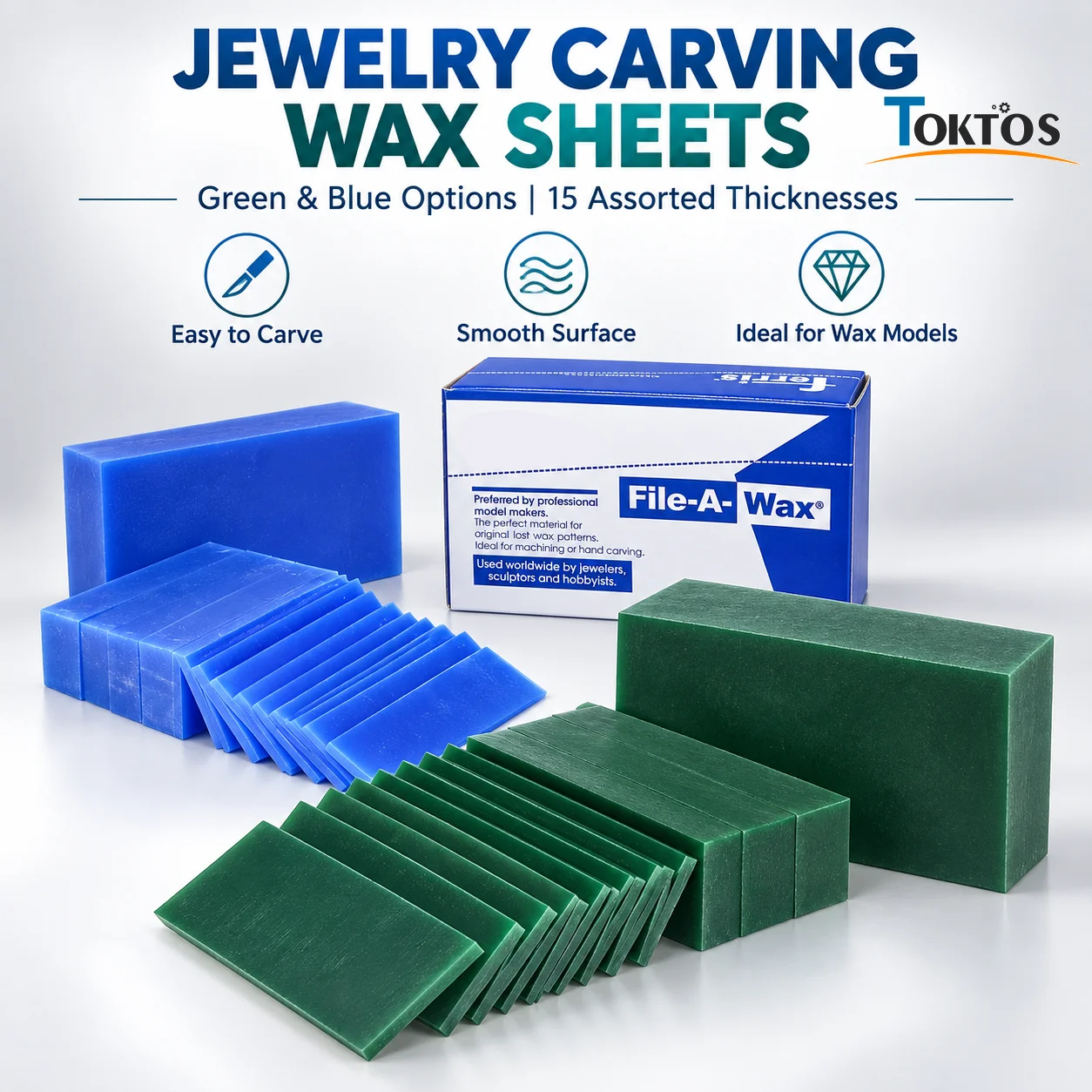 TOKTOS 15PCS Jewelry Carving Wax Sheets Blue Green Lost Wax Casting Model Making Wax for Rings Bracelets Charms Earrings