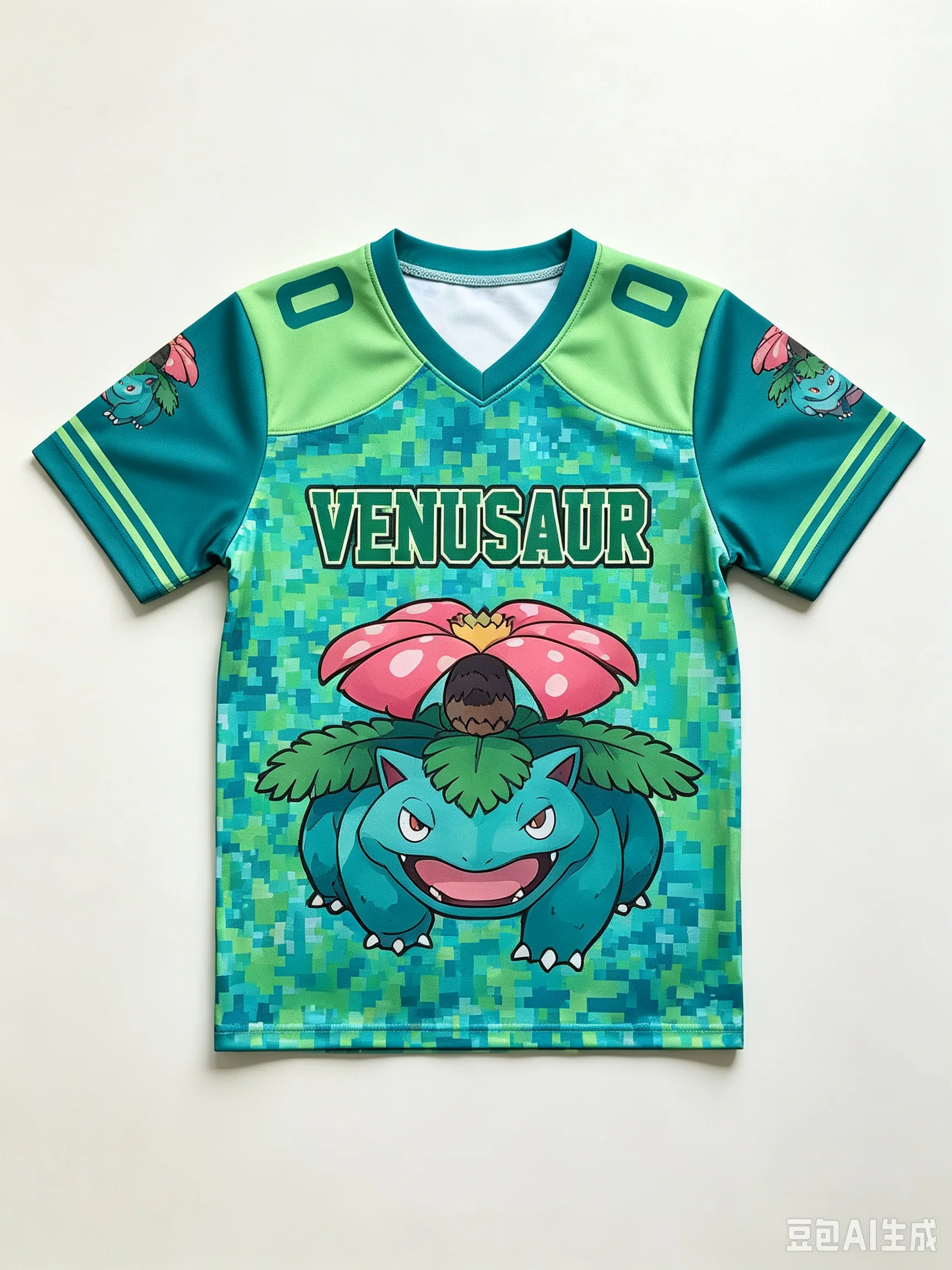 Neutral V-neck Sports Shirt Pixel Camouflage Cute Monster Print Short Sleeved T-shirt Birthday Party Street T-shirt