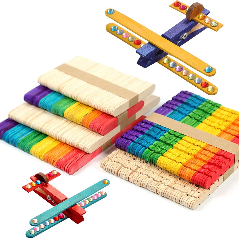 Art Creative 50pcs DIY Wooden Sticks Hand Crafts Ice Cream Sticks Colorful Educational Toy for Childr Handmade material Kid gift