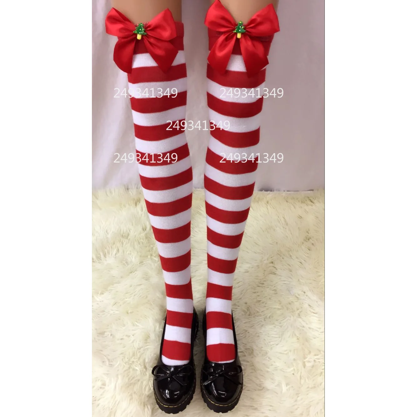 

Рождественские чулки для косплея в красную и белую полоску, женские чулки с бантом, рождественские украшения, гольфы, аксессуары для фестивального костюма
