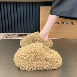 Shoes Woman 2026 Cover Toe Slippers Casual Platform Fur Flip Flops Pantofle Luxury Plush New Slides Shoes Woman 2026 Plush Slipp