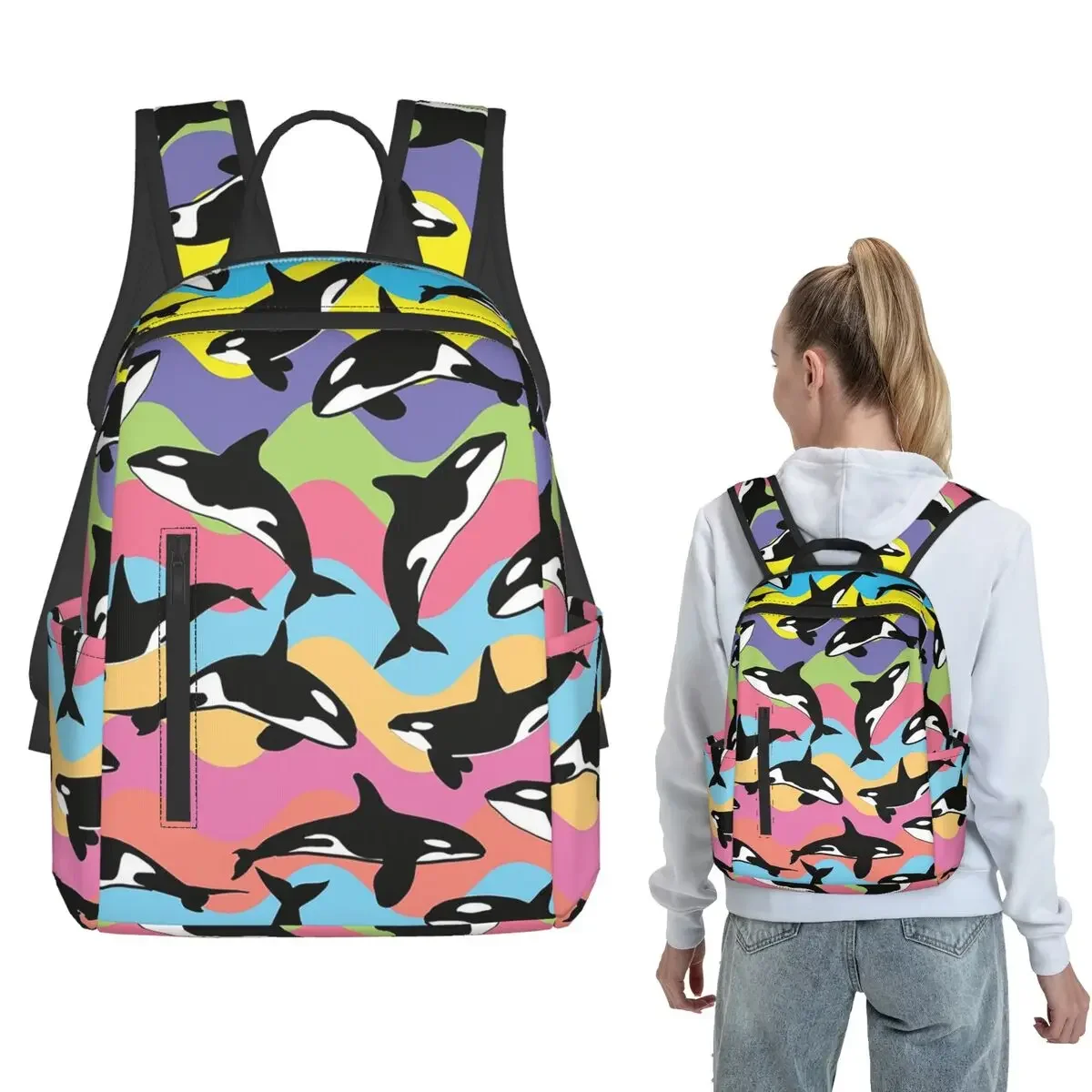 Orca Killer Whale Backpack Daypack Kids BookBag School Bag Shoulder Bags for Men Women