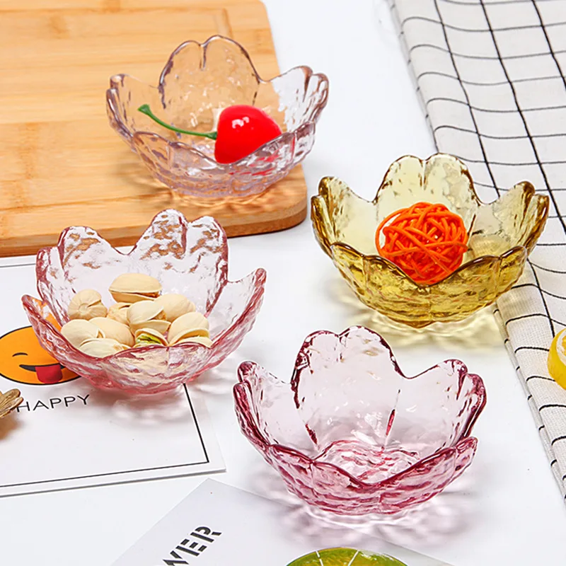 Salsa de vidrio creativa Di condimento Irregular Dip Di plato pequeño transparente Sakura Sle plato de vinagre para uso doméstico