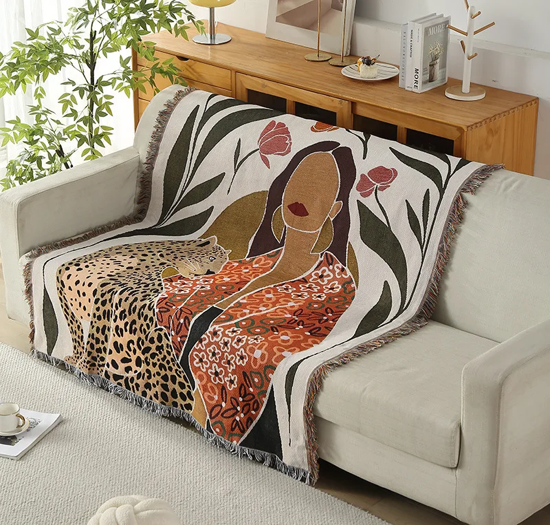 Pink Leopard Jacquard Knitted Throw Blanket 130x160cm for Sofa Beach Bedspread Sofa Cover Tapestry Home Decor