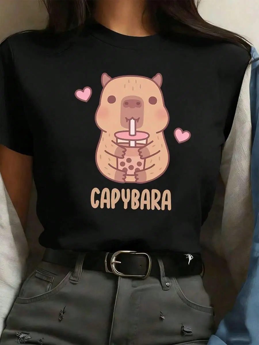 Cute Capybara Graphic Women T Shirt Spring, Premium Cotton, Loose Fit, Street Hip-Hop, Breathable, New Arrival
