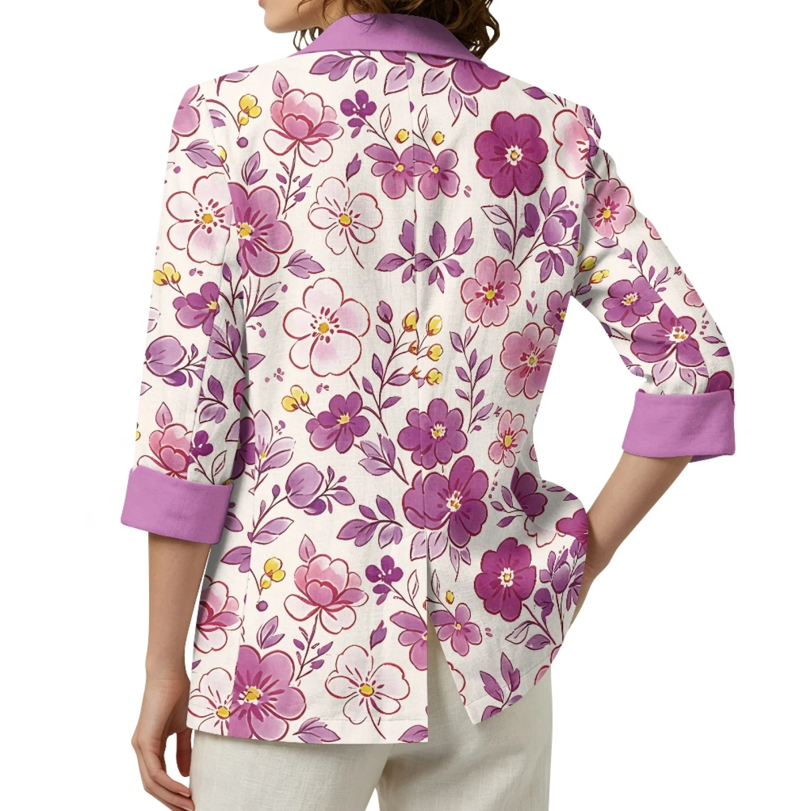PENSTROLL Floral Print 3/4 Sleeve Light Cover Up for Ladies Linen Style Open Front Tops Cover Up Cardigans