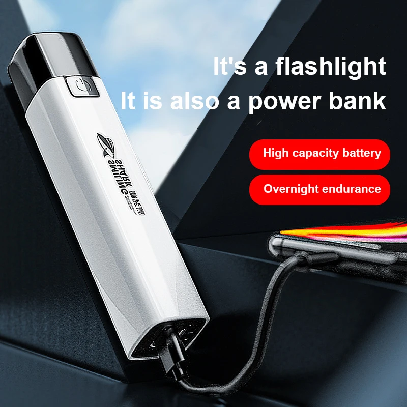 Smile Shark LED Flashlight Power Bank USB Charging Treasure Long-range Portable Light Camping Tent Fishing Torch Waterproof Lamp