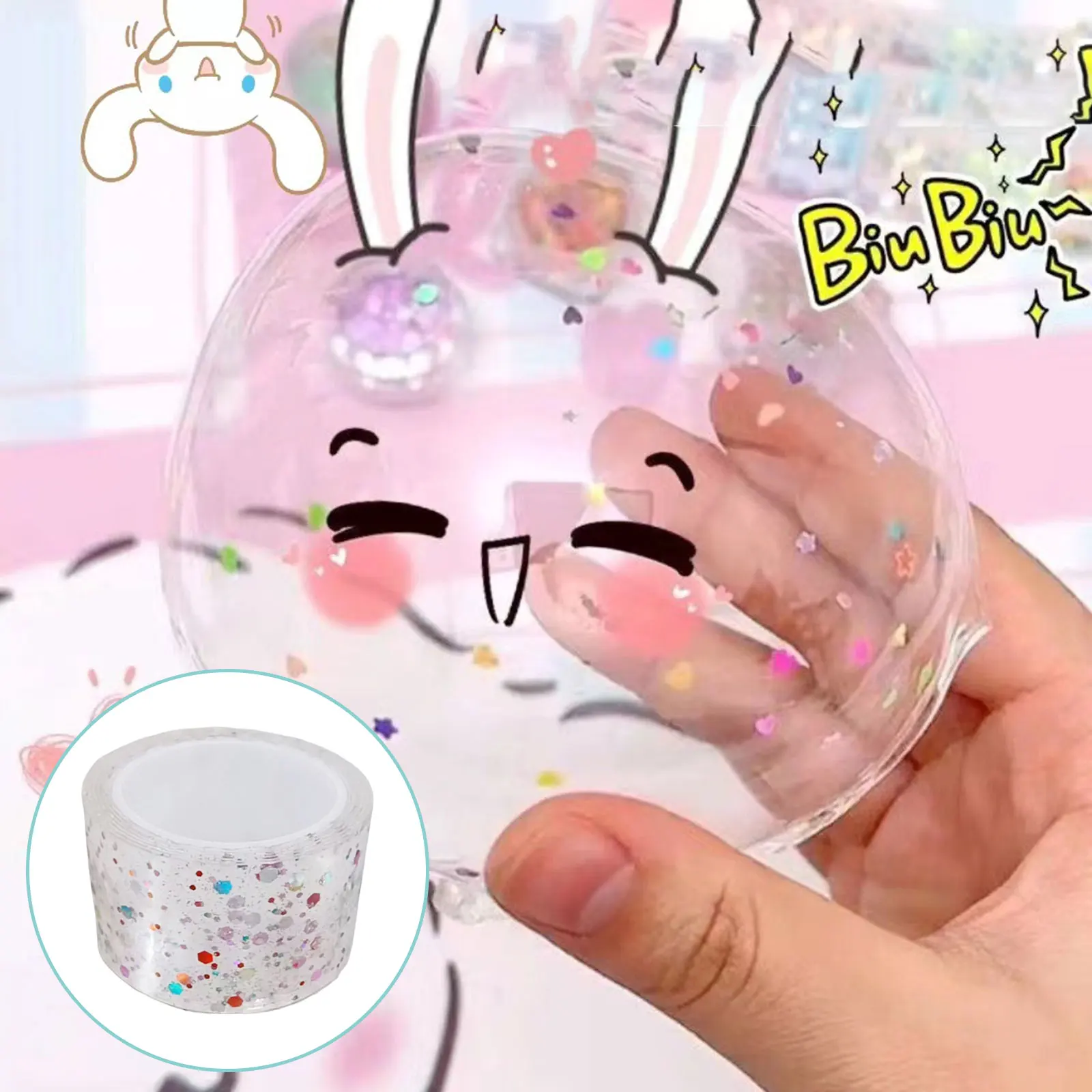 Bubble Blowing Double Sided Tape Blowable Bubble Tape Glitter Nano Tape  Sticky Ball Tape DIY Crafts Kids Toy Decompression Toy