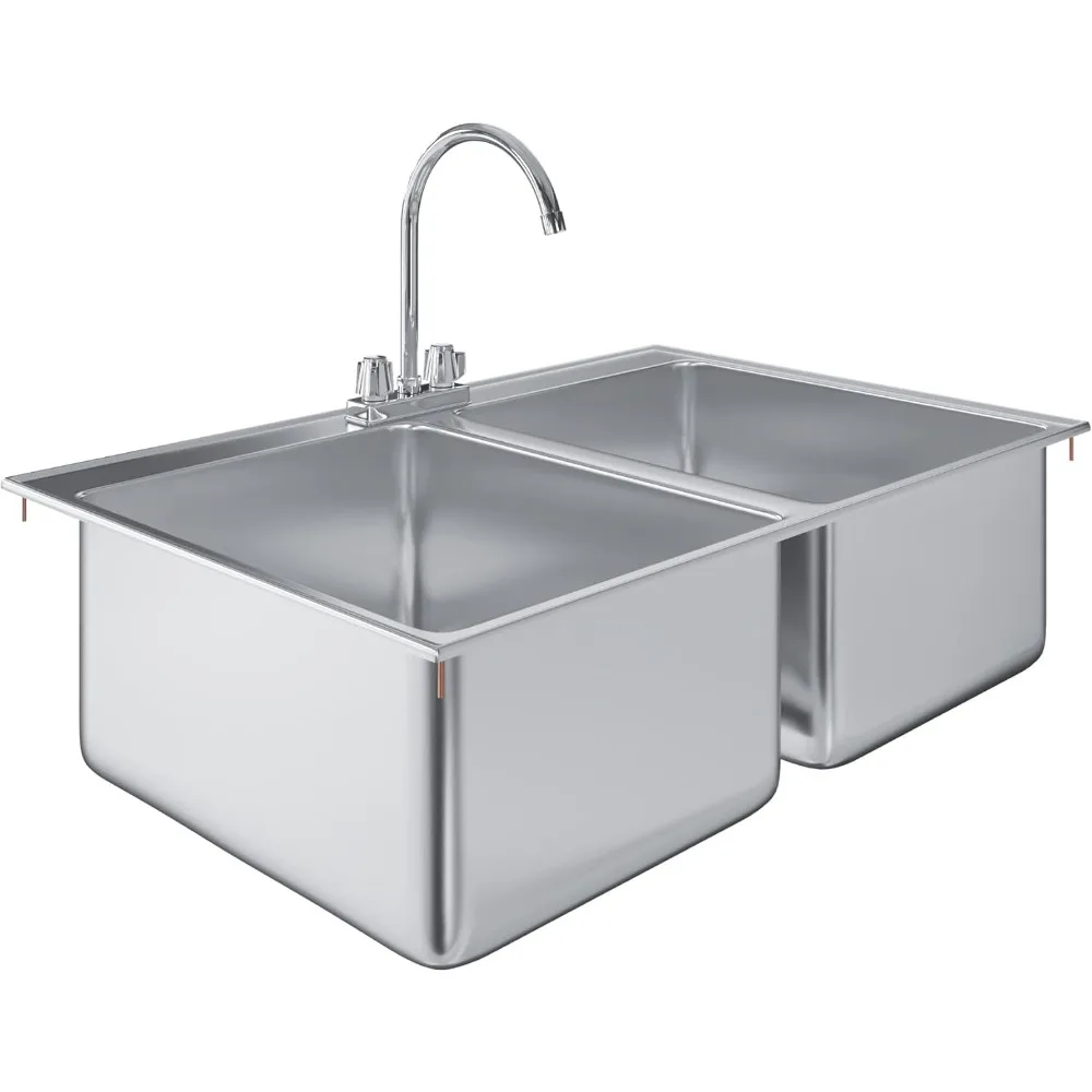 

Stainless Steel Double Bowl Sink with Faucet, NSF Certified, 16x20x10 Dimensions