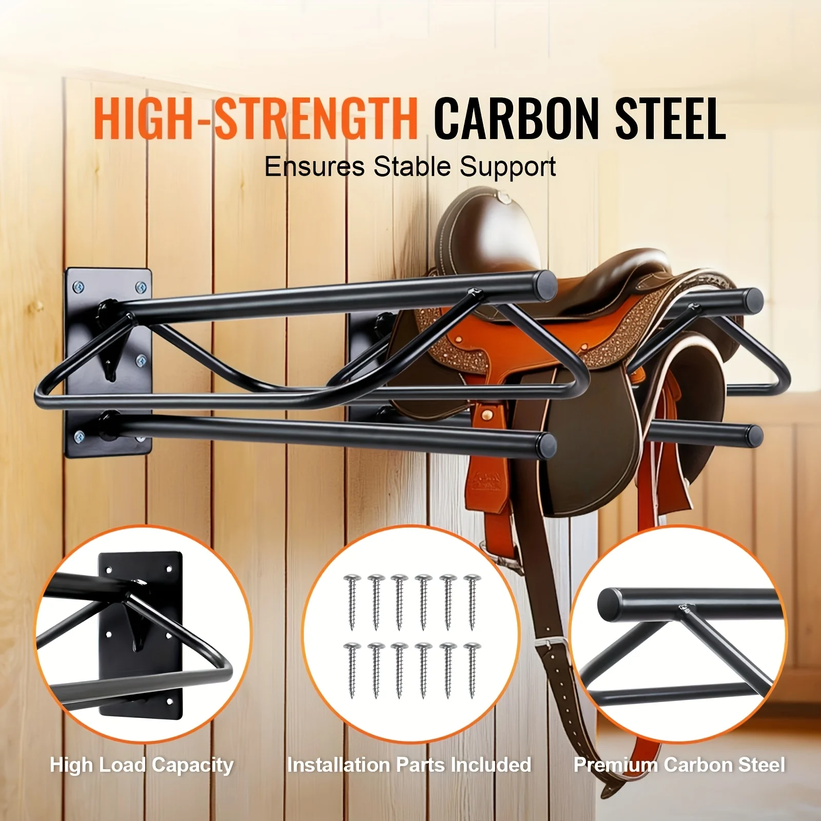 Wall mounted saddle rack, wrought iron saddle rack, Western style saddle rack, suitable for stables, barns, and trailers