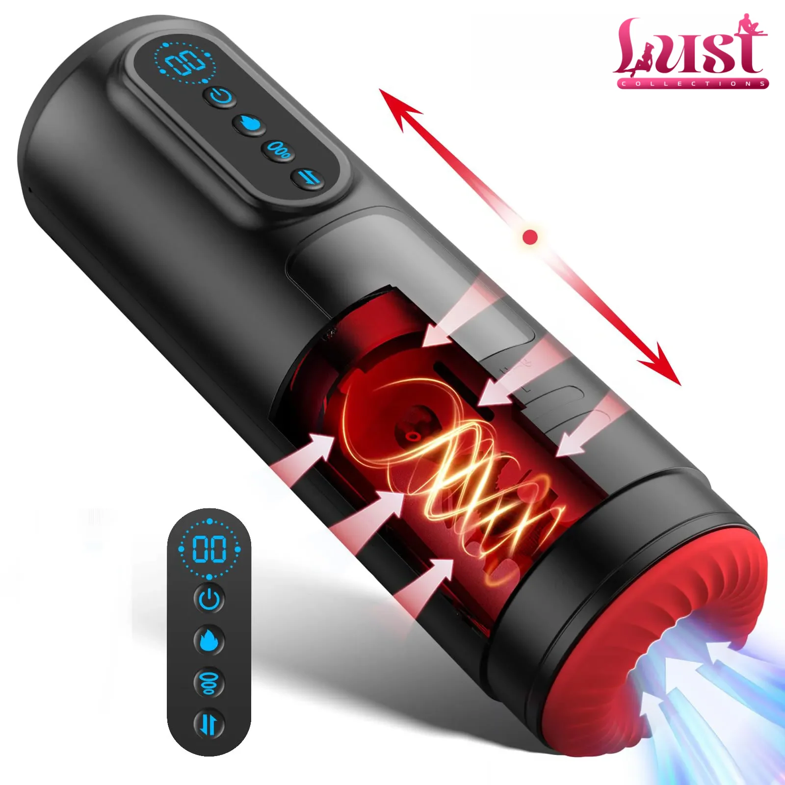LCD التلقائي مص ذكر الاستمناء 9 Thrusting الاهتزاز اللسان آلة التدفئة كس القضيب مضخة جهاز استمناء الجنس لعب
