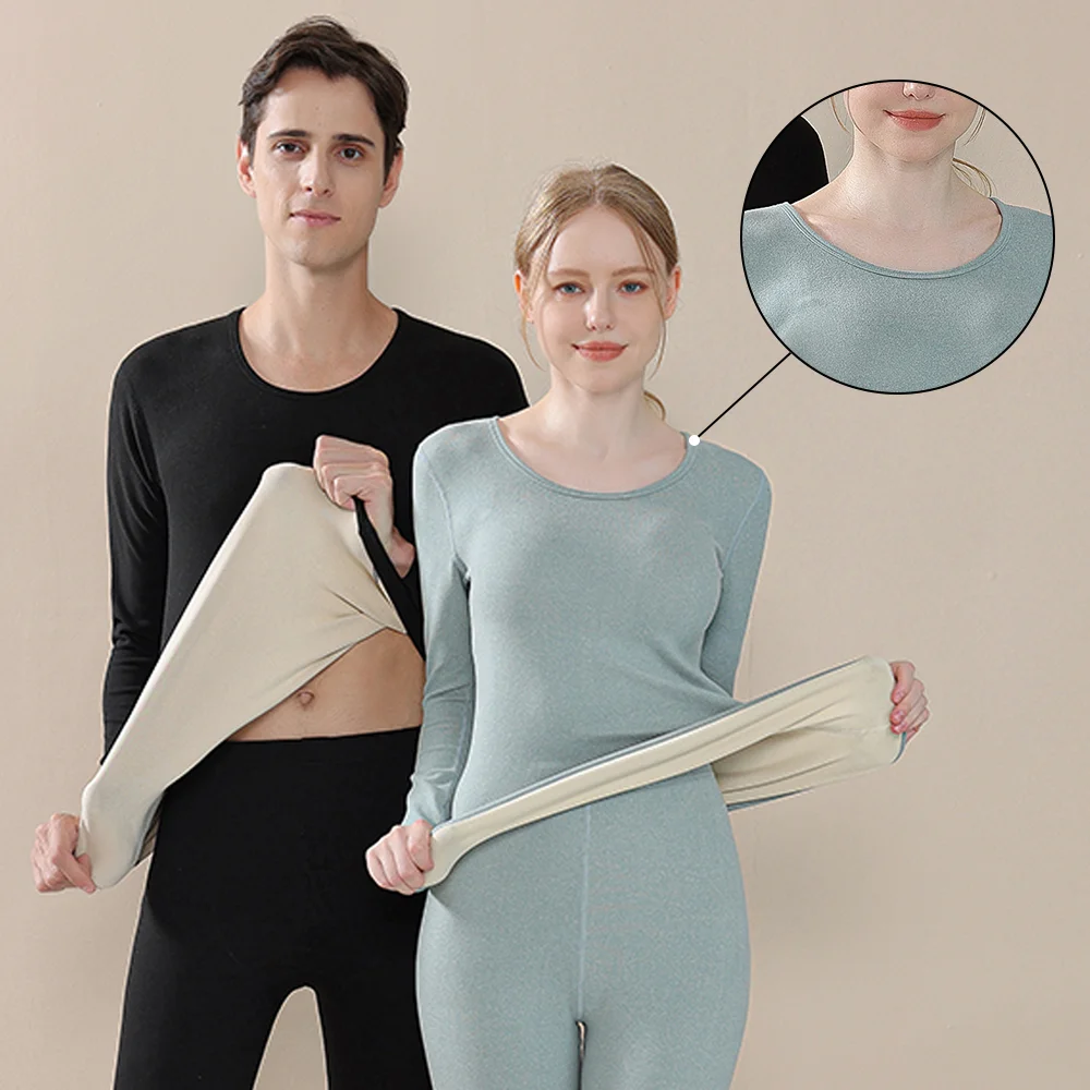 

Удобный для кожи комплект термобелья с круглым вырезом и начесом на флисовой подкладке, эластичная женская и мужская терморубашка с длинными рукавами и брюки
