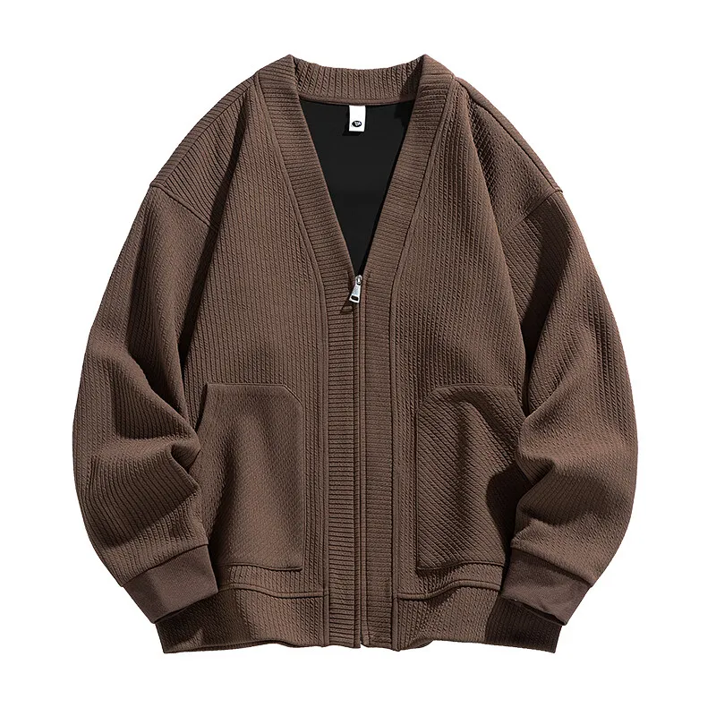 2025 Autumn Men Jacket Coat Pockets Cardigan Sweater Plus Size 6XL 7XL 8XL Oversize Black Zipper Loose Coats Male