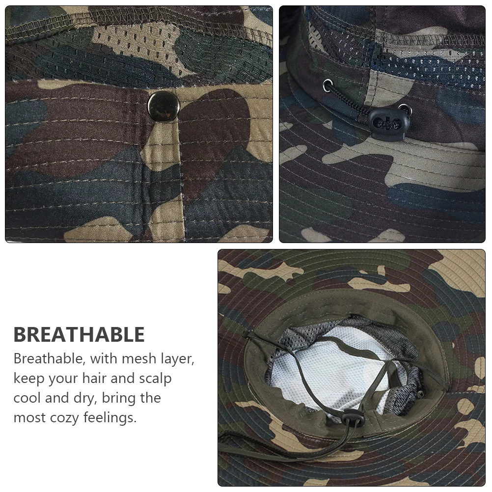 

Fisherman Hat Quick Dry Camouflage Adjustable Sun Hat Cap for Summer Hiking Hunting Outdoor Wide Brim Polyester Foldable