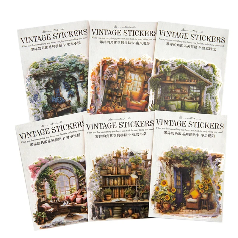 10Pcs PET Collage Card Fragmented Corner Retro Flower Landscaping background Handbook DIY Writing Decoration 130*90MM