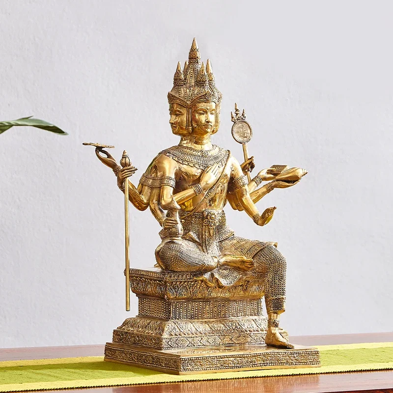 South East Asia pure copper gold-plated four-sided Buddha statue ornament, Thai SPA club Zen jewelry entrance decoration