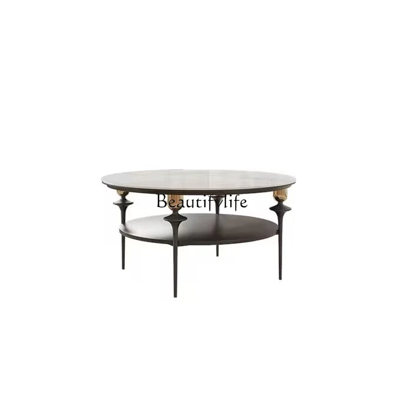

French retro high-end small apartment round coffee table modern living room art coffee table