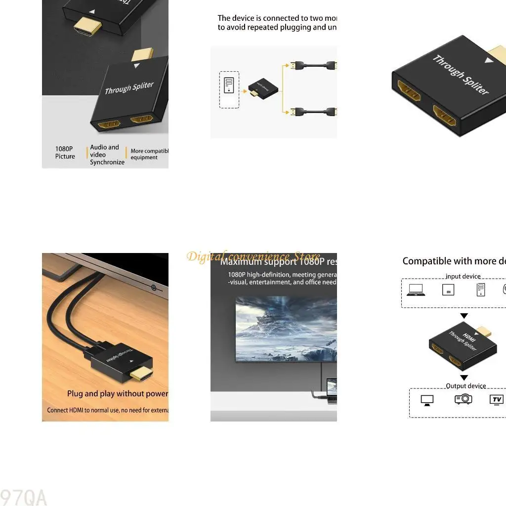 

97QA Portable Splitter Adapter Easy Operation Male to Dual Female