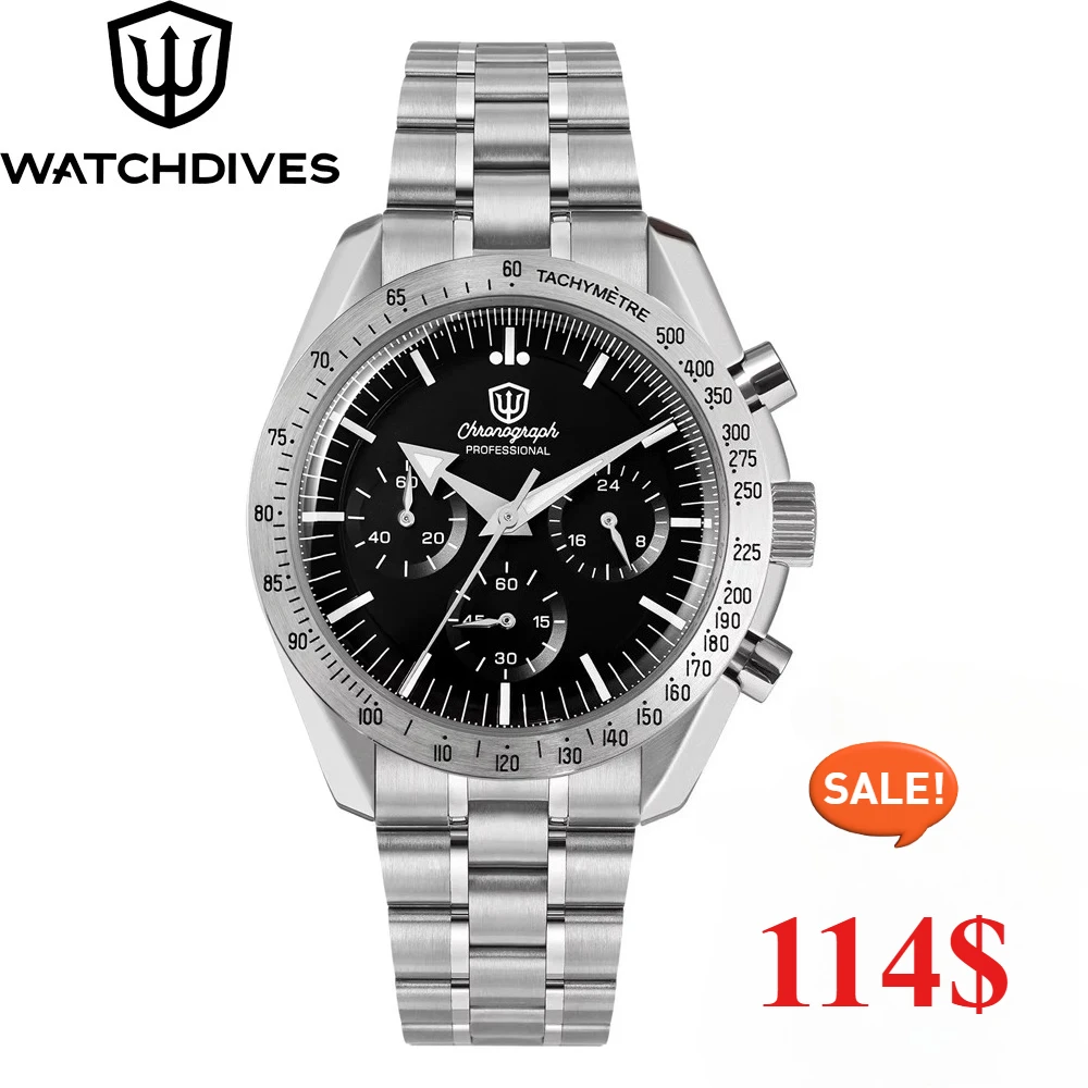 

Watchdives WD1863 Часы 39 мм VK63 Хронограф Механизм Алюминиевый безель BGW9 Светящиеся пузыри Сапфировое стекло Винтажные часы