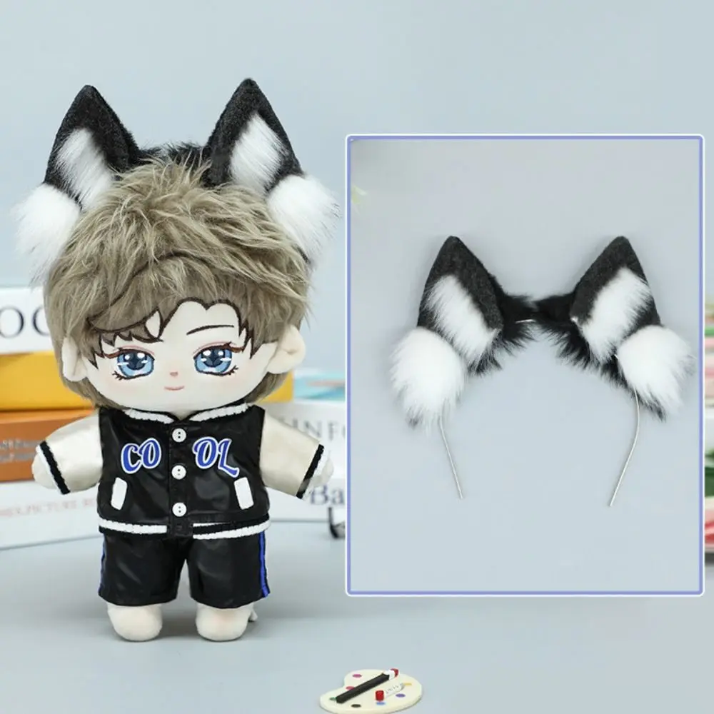 

Hairband 20cm Plush Doll Headwear Ear Cat Wolf Ears Tails Idol Doll Headwear Cat Ear Soft Black White Headwear for Cotton Doll