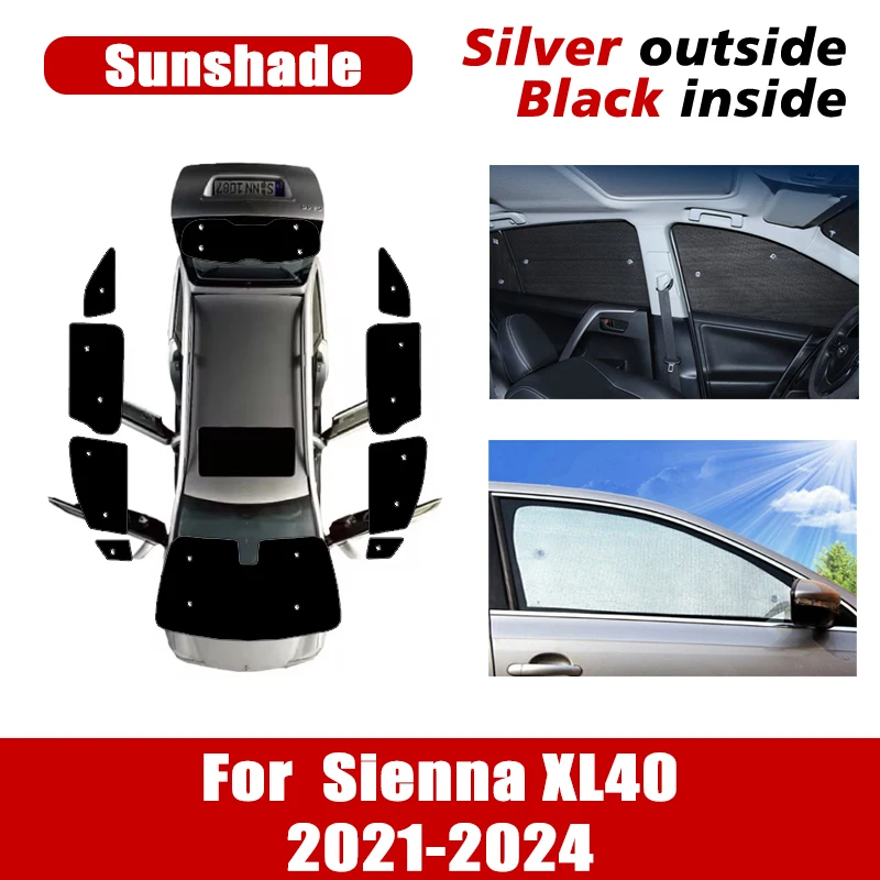 

Anti-UV Full Coverage Sunshade For Toyota Sienna XL40 MK4 2021~2024 Car Window Windshield Sunscreen Covers Visor Car Accessories