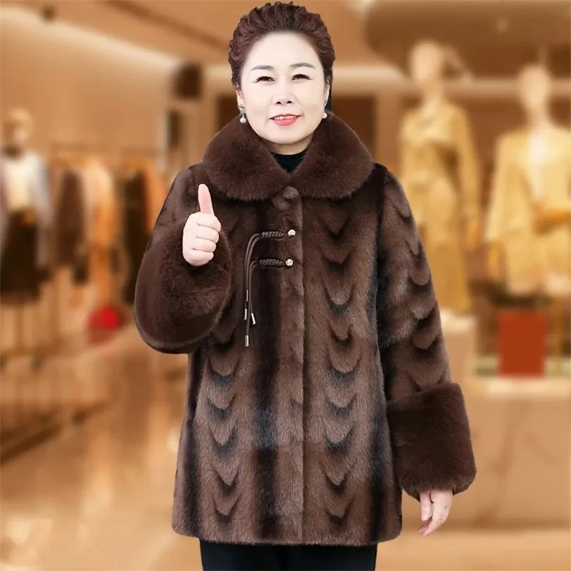 2025 Femme Leisure Loose Faux Fur Outcoat Korean Ladies Large Size 6XL Plush Coat Spring Autumn Women Long Sleeves Fur Jacket