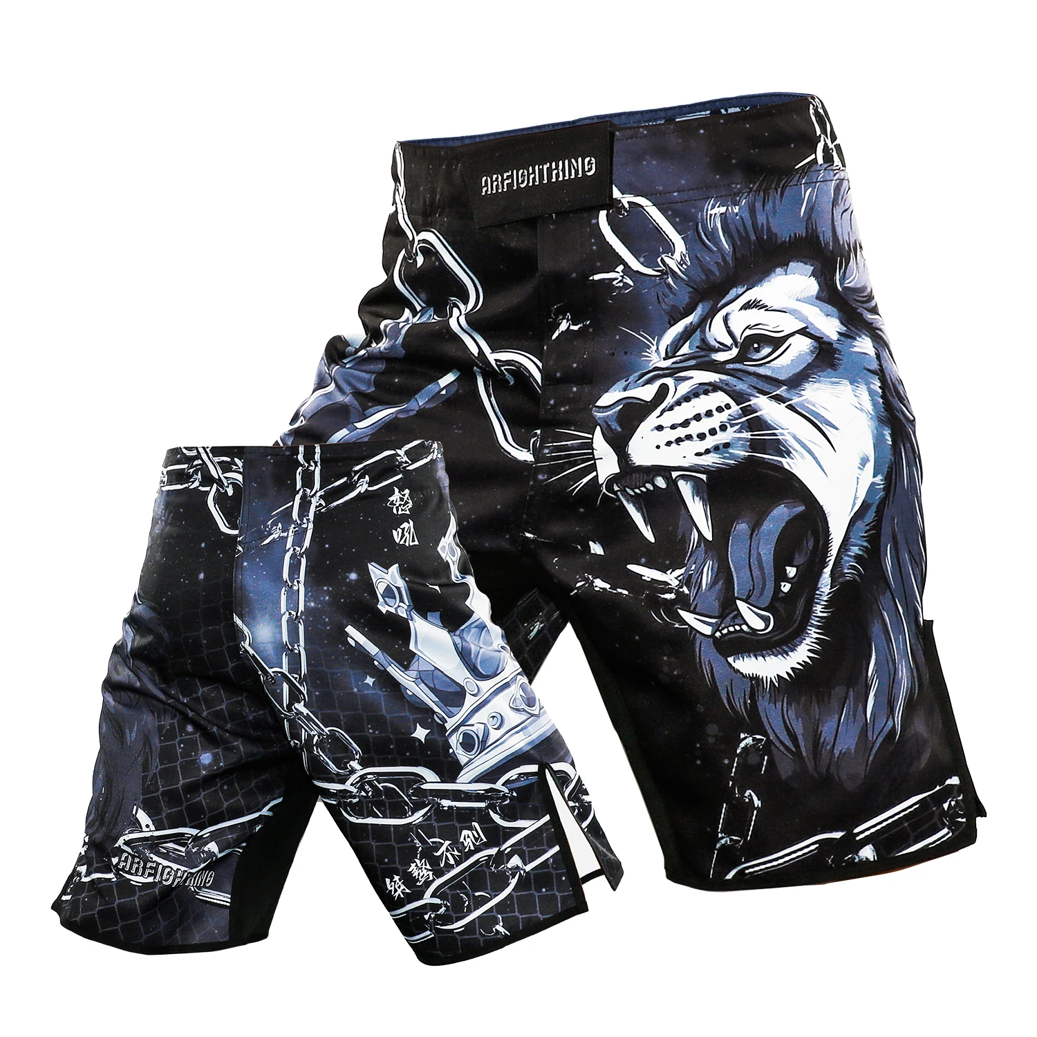 MMA Pants Herren BJJ MMA Fight Shorts Lion Split Side Velcro Wrestling Grappling Jiu Jitsu Sportshorts für Kickboxen Training
