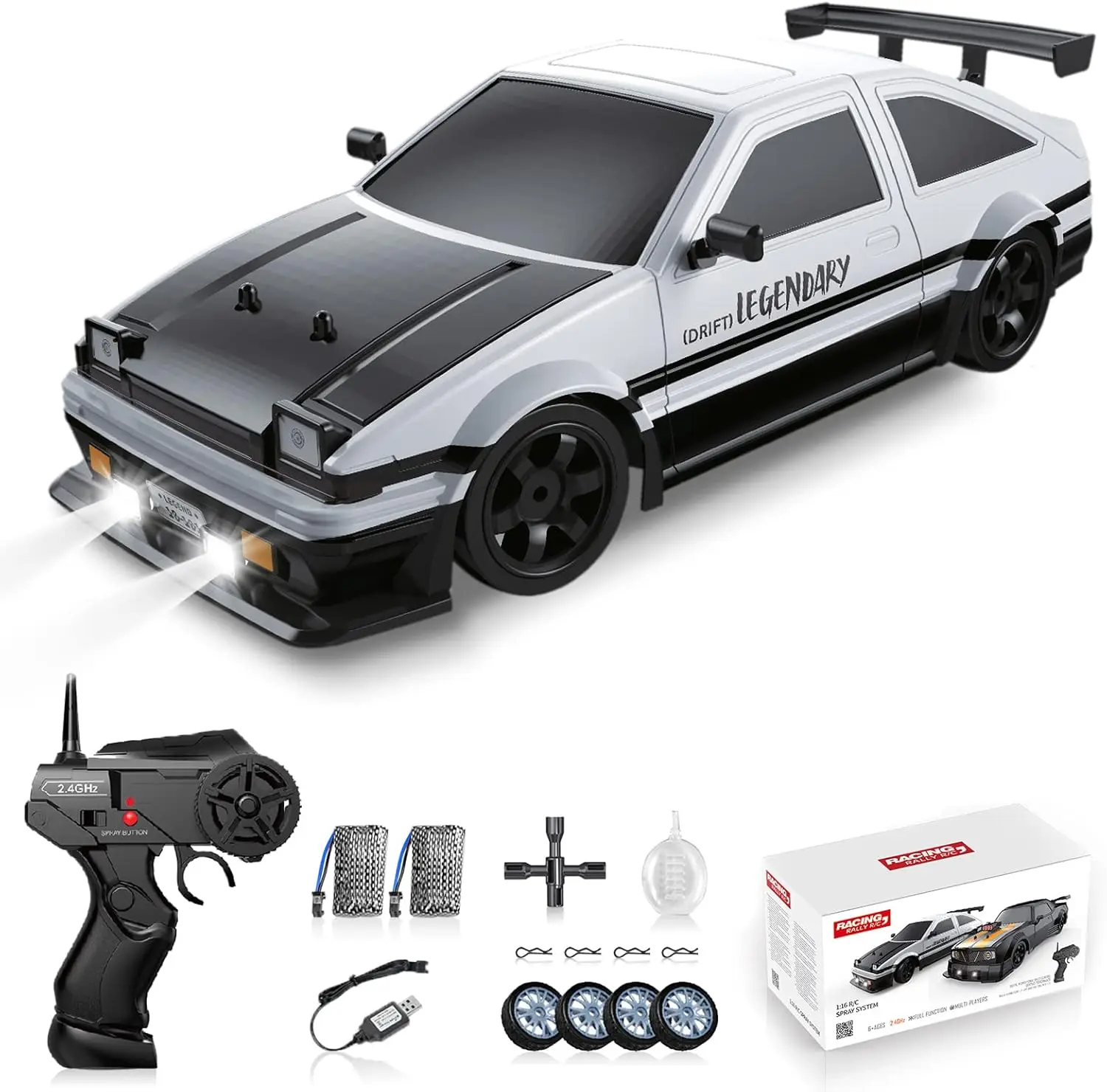 

RC Drift Car 2.4GHz 1:16 Scale 4WD High Speed Remote Control Cars Vehicle with LED Lights Two