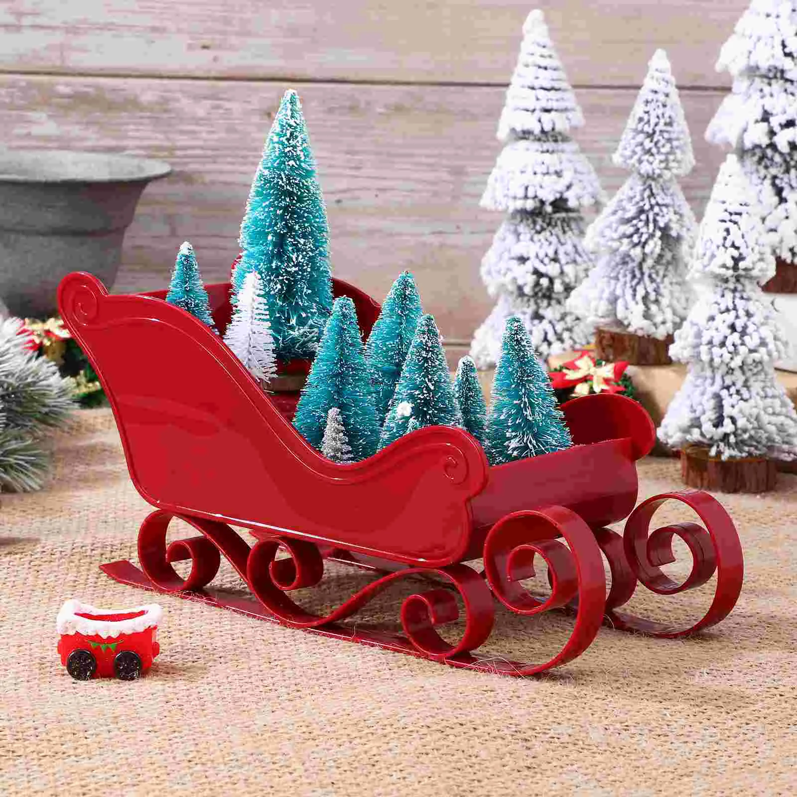 2 Pcs Christmas Trees Sleigh Crafts Ornaments Xmas Table Decoration Cardboard Centerpiece Red Party