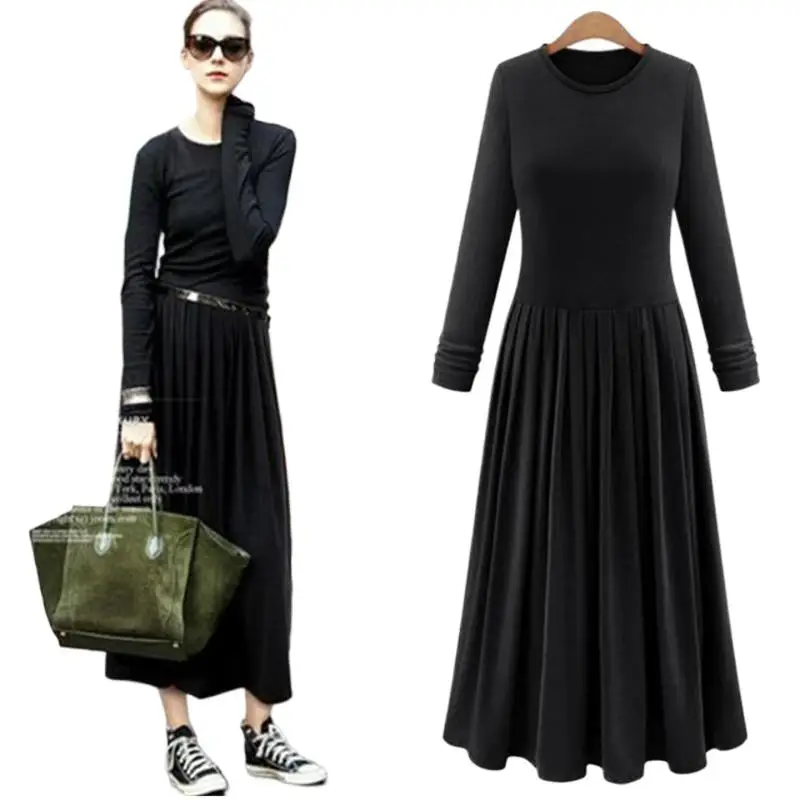 

2023 Spring knitted women' pleated dress vintage Autumn long sleeve maxi dresses candy color dress comfortable elegant Vestidos