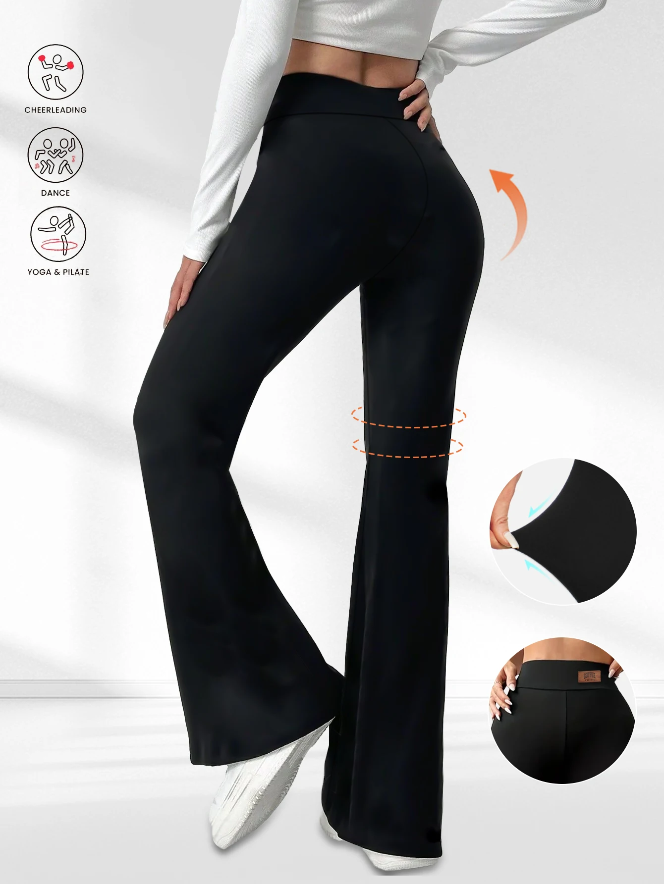 Ladies' spring and summer high waisted flared pants, elegant black elastic slim fit pants, suitable for casual wear