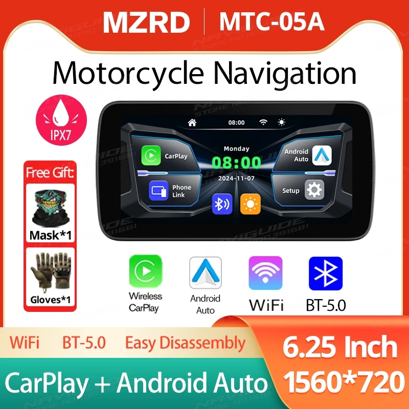 

MZRD Motorcycle Navigation MTC-05A DVR Waterproof Screen Wireless Carplay Android Auto BT Multifunctional Monitor