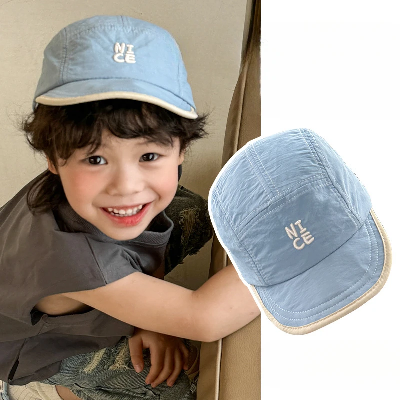 Summer New Children\'s Fashion Embroidery NICE Letter Boys and Girls Sunscreen Thin All-match Quick Dry Shade Baseball Cap