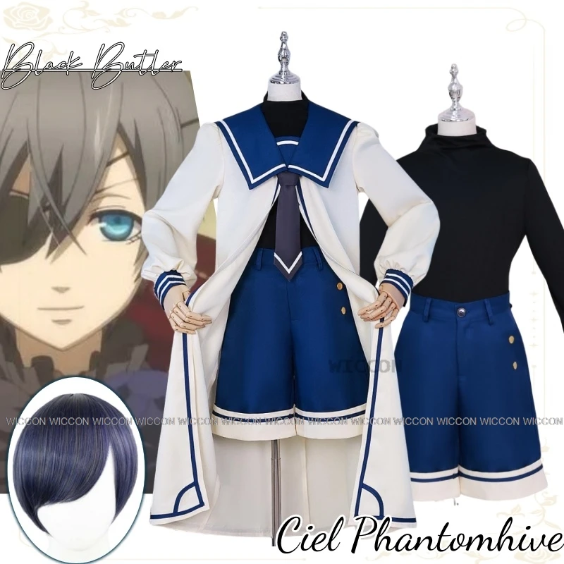 Ciel Phantomhive Anime Game Black Butler Cosplay Wig Uniform Cosplay Scallop Suit Halloween Party Daily Outfit