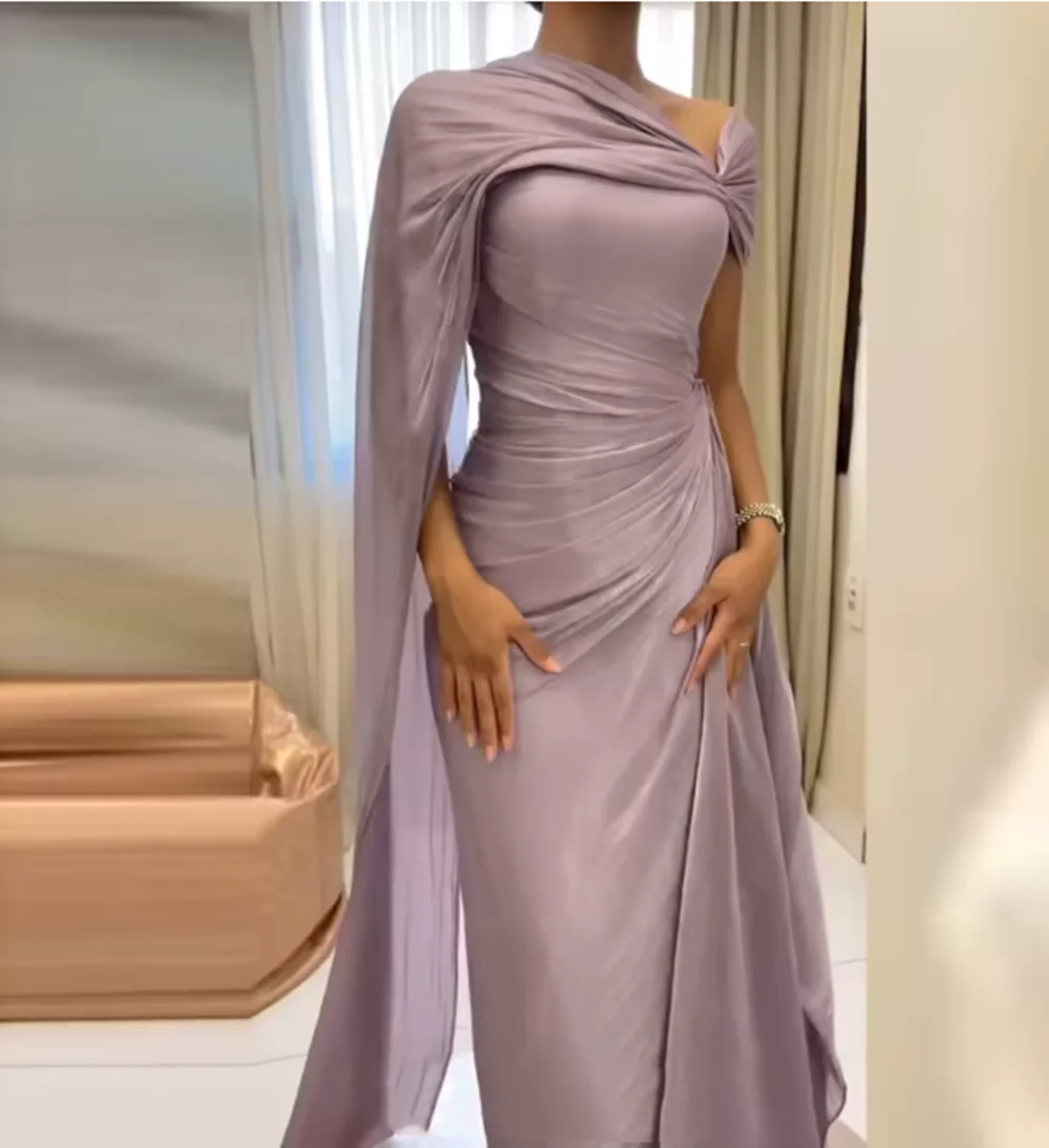 

Purple One Shoulder Prom Dresses 2025 Satin Pleated Mermaid Open Back Zipper Wedding Party Dress Slim Minimalist Customized